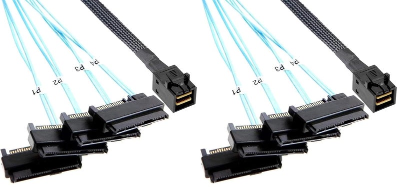 ADCAUDX Mini-SAS to SAS-Cable: 0.5M SFF-8643 to SAS SFF-8643 to SFF-8482 Connector 4X SFF-8482 with SATA Power Adapter Cable (1.6FT) (Pack of 2) - Image 1